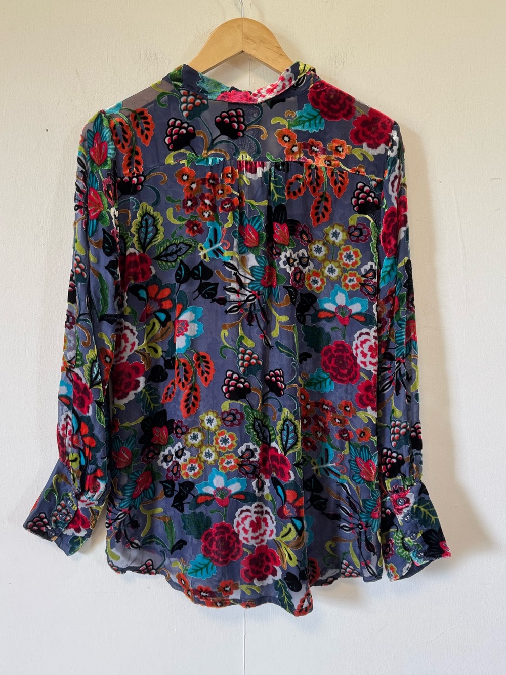 Johnny Was Minto Burnout Yrene Blouse Colorful Velvet Top Whimsigoth Medium NWT - Picture 6 of 13